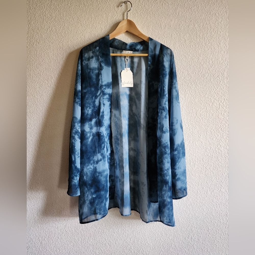 Wonderly Women's Large/XL Blue Tie Dye Swimwear Coverup/ Kimono NEW